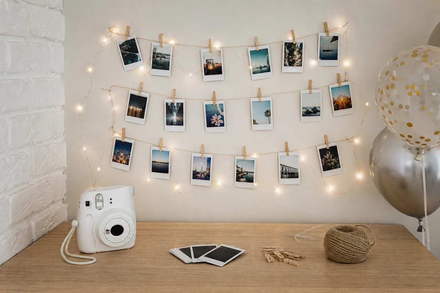 DIY Fotowand mit Sofortbildkamera fuer Partys gestalten