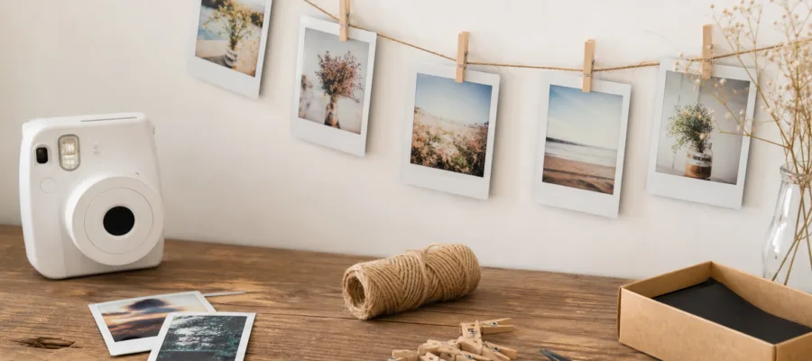 DIY Fotokette mit Sofortbildkamera-Motiven fuer Geschenke