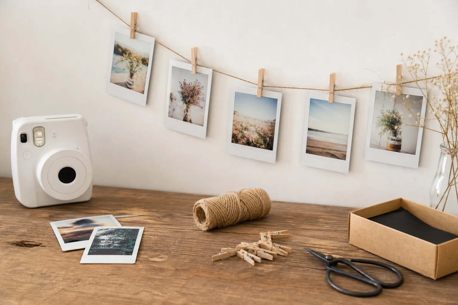 DIY Fotokette mit Sofortbildkamera-Motiven fuer Geschenke
